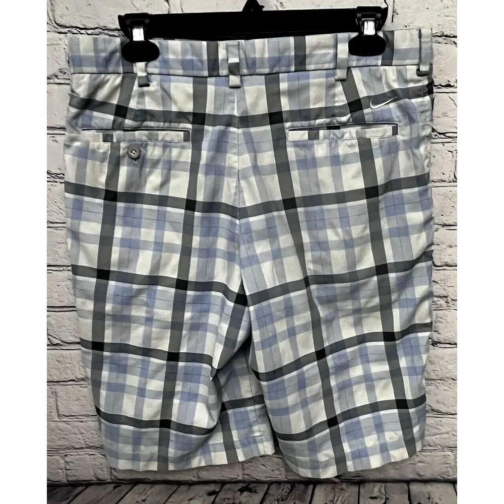 Nike Golf Dri-Fit Blue Gray Plaid Active 12 inch Classic Fit Shorts Mens Size 33
